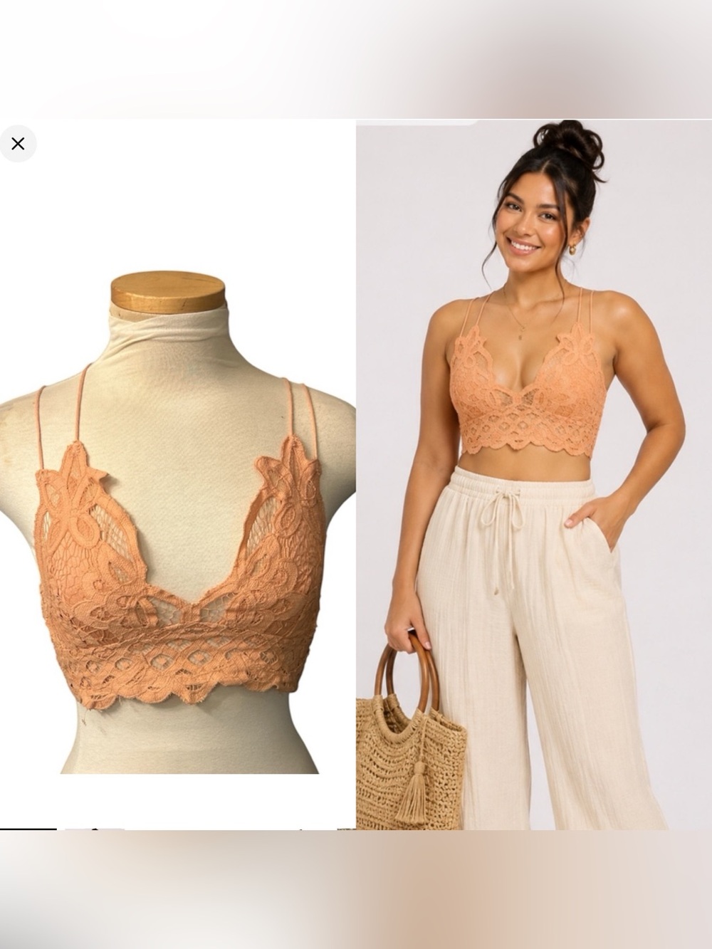 Free People Lace Crochet Bralette - Peach Size XS